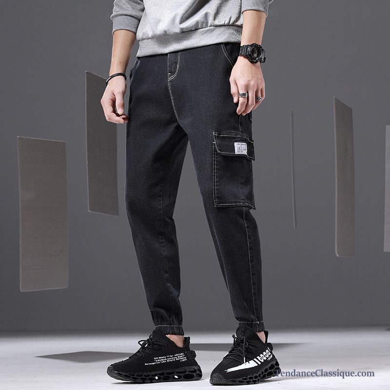 Pantalon Cargo Mode Noir Homme, Pantalon Cargo Extensible Homme Soldes