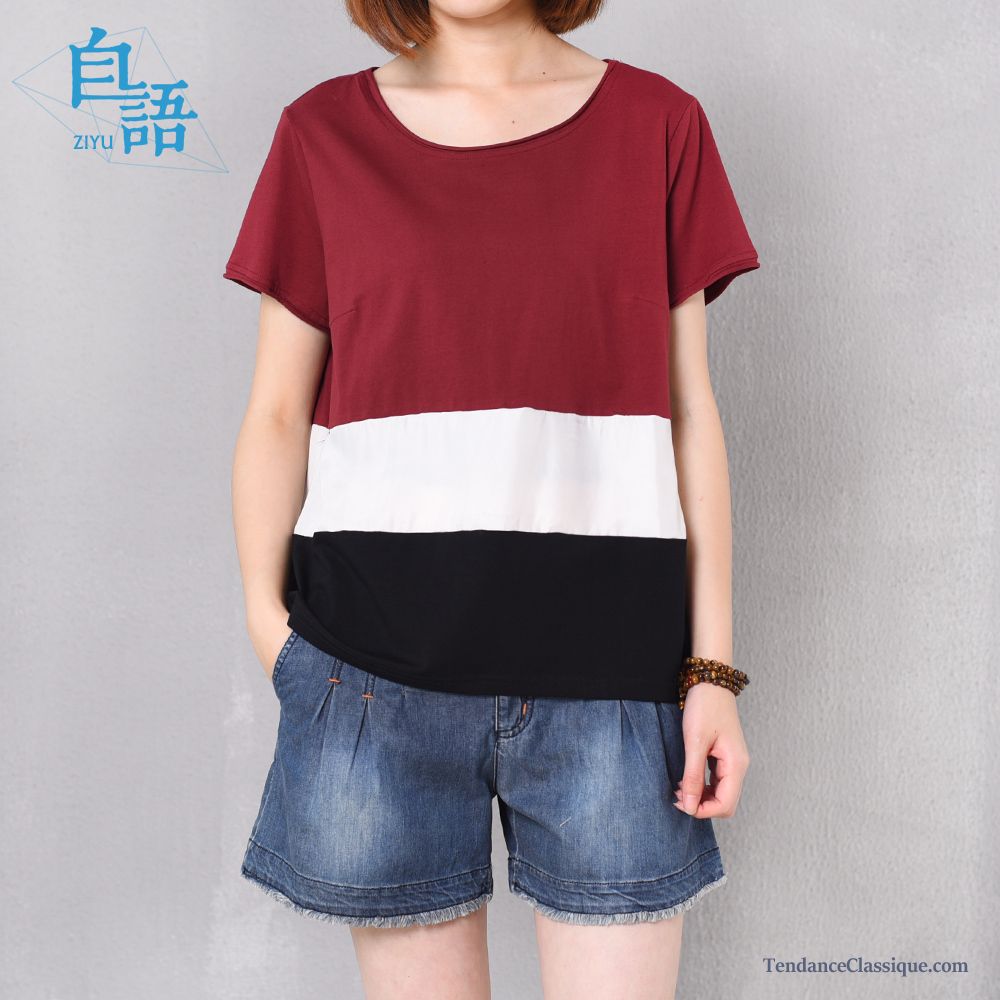 T Shirt Moulant Femme, Tee Shirt Rayé Rouge Et Blanc
