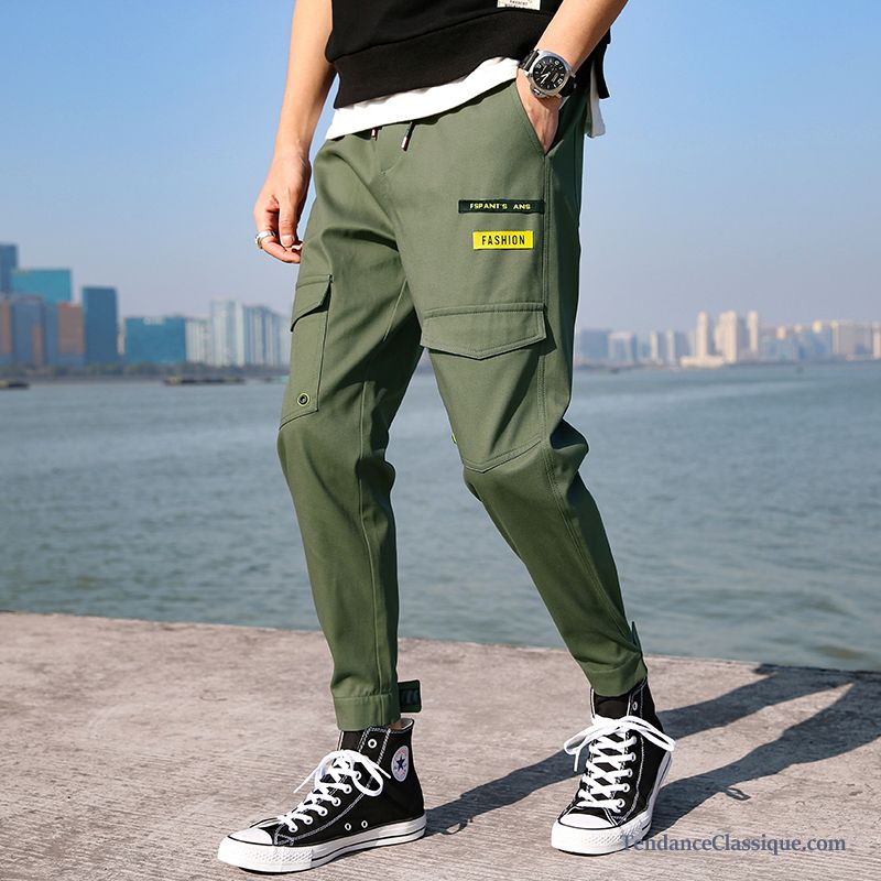 Pantalon Cargo En Lin Blanc Mauve, Pantalon Cargo Mode Homme Vert Soldes