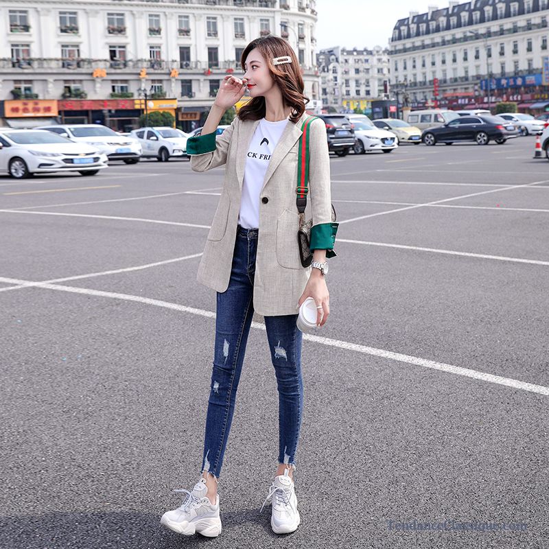 Blazer Femme En Coton, Blazer Femme Blanche Manches Longues Pas Cher