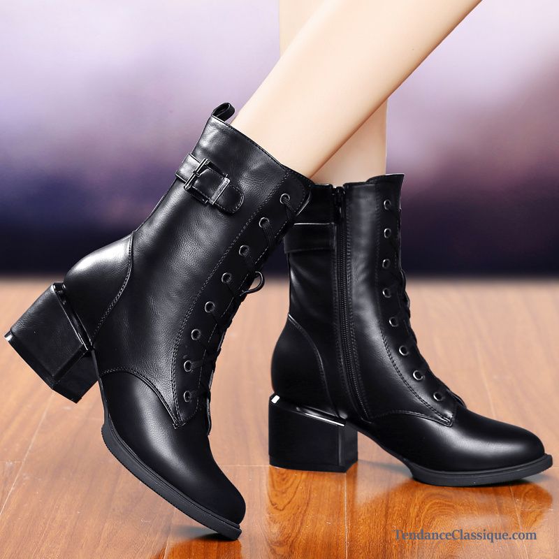 Boots En Cuir Femme, Bottes Femmes Noires Talons Pas Cher