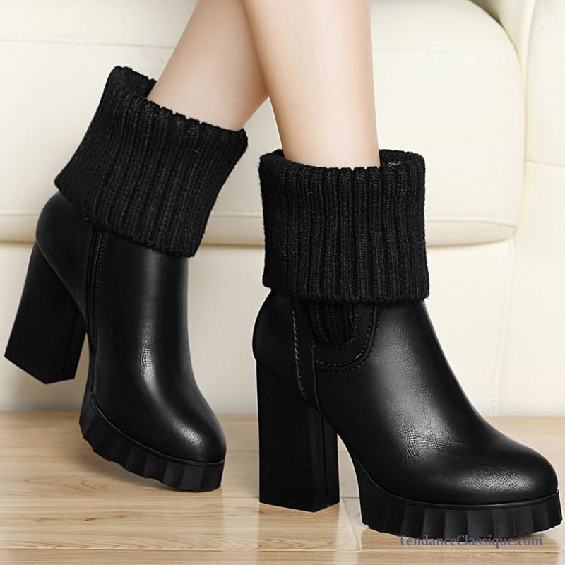 Bottes Femme Cuir Talon Lavande, Bottines Noires Soldes