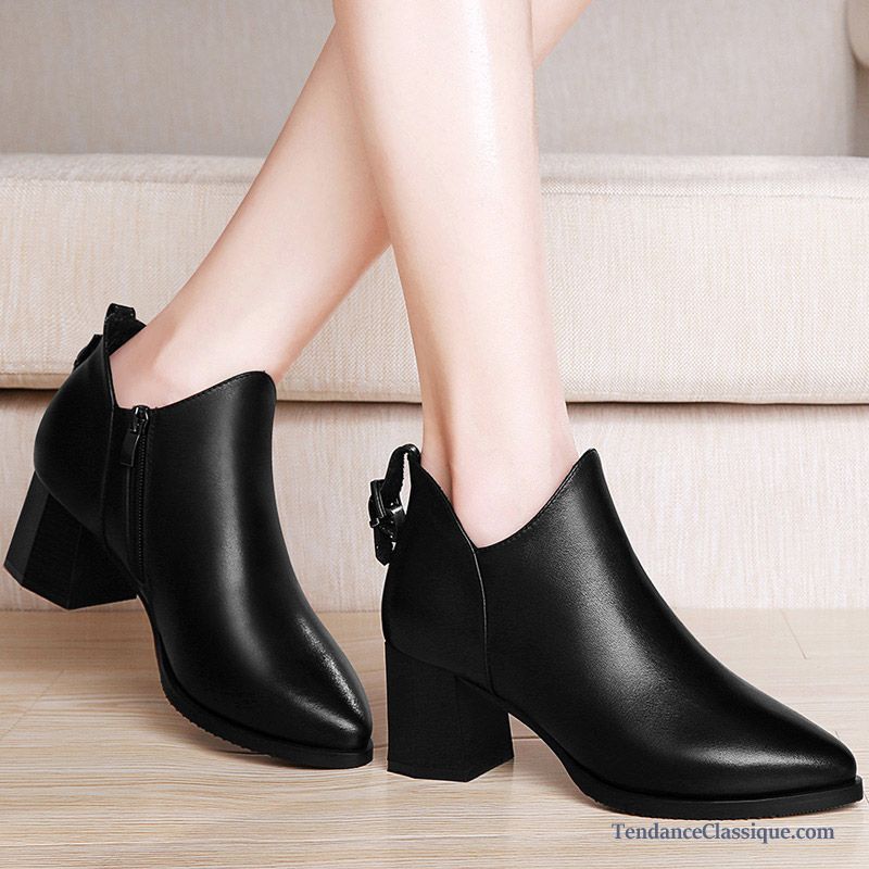 Cuir Chaussures Femme, Bottes Noires En Cuir