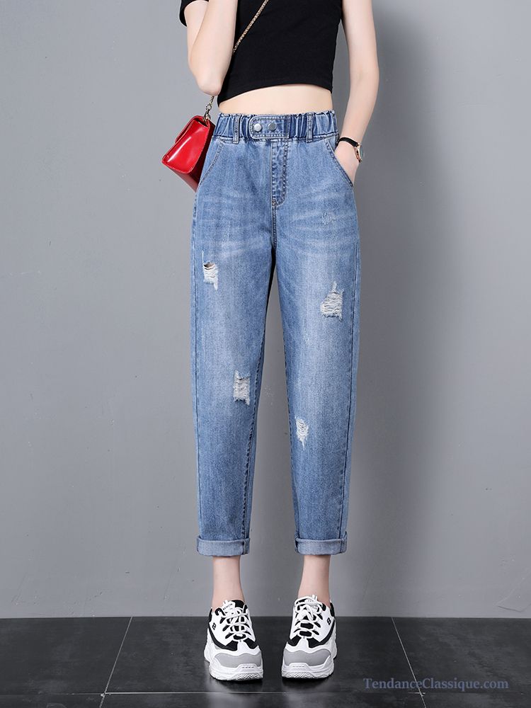 Denim Jeans Femme, Jean Slim Troué Femme