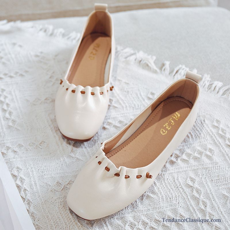 Mocassin Femme Blanc, Mocassin Cuir Noir