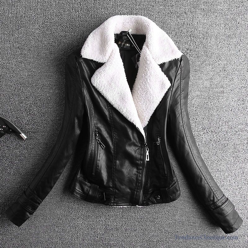 Petite Veste En Cuir Noire Femme, Veste En Cuir Courte Cintrée Femme Pas Cher