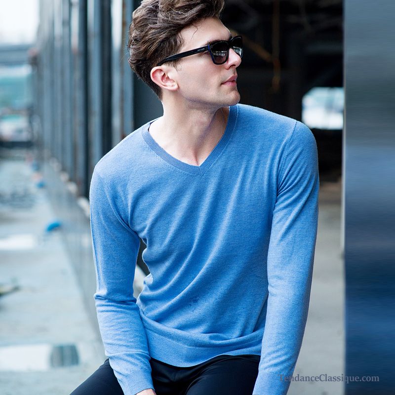 Pull Homme Bleu Marine Brun, Pull En Laine Homme