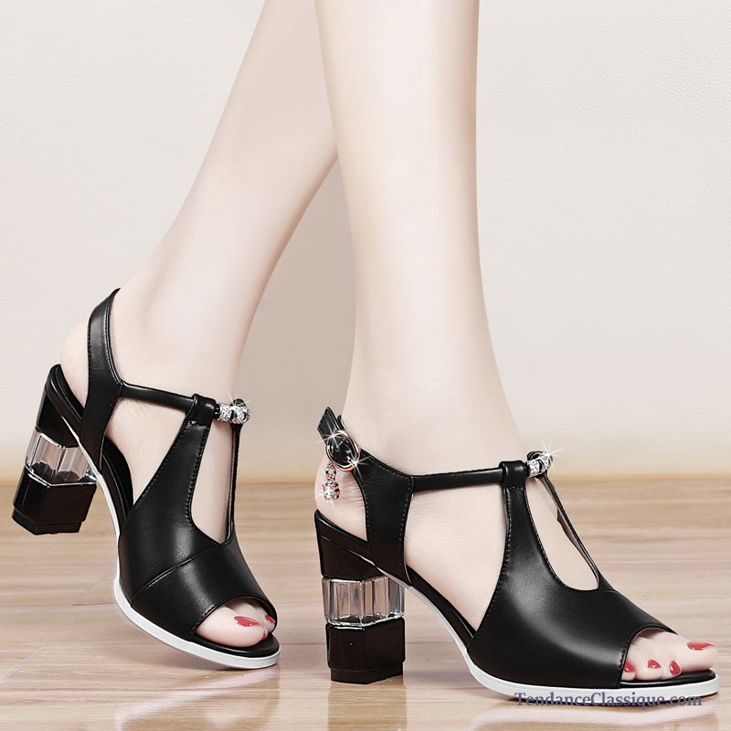 Sandales Compensé Femme Ambre, Sandales Femme Cuir Noir