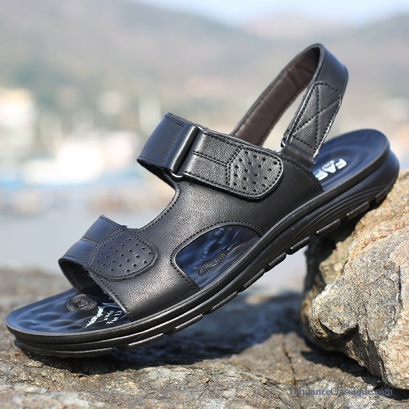 Sandales Homme Cuir Noir, Sandales Homme Plateforme Pas Cher En Vente