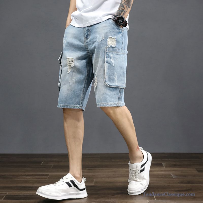 Short Homme De Couleur Azur, Short Lin Blanc Pas Cher