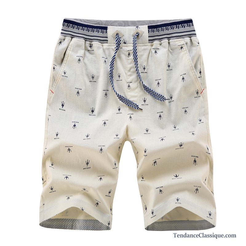 Short Toile Beige Homme, Short Droit Homme