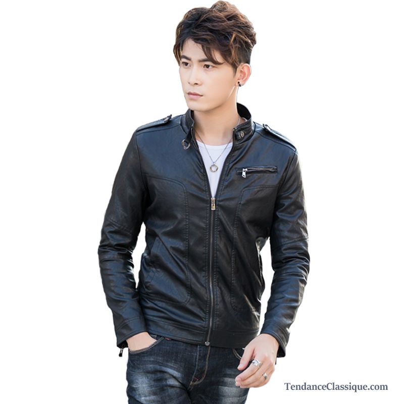 Style De Veste En Cuir Homme Peachpuff, Veste En Cuir Homme Noir Pas Cher