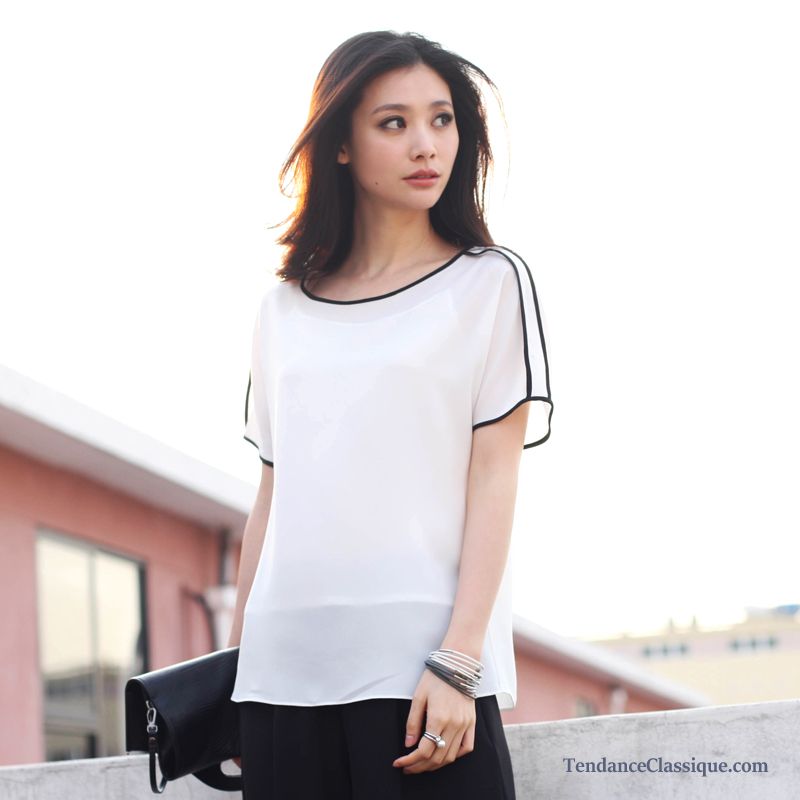 T Shirt Col Rond Femme Neige, Tee Shirt En Dentelle Blanc Pas Cher