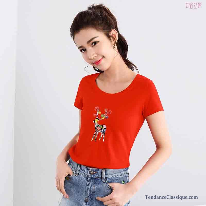 T Shirt Femme Rouge, Tee Shirt Femme Col V Pas Cher