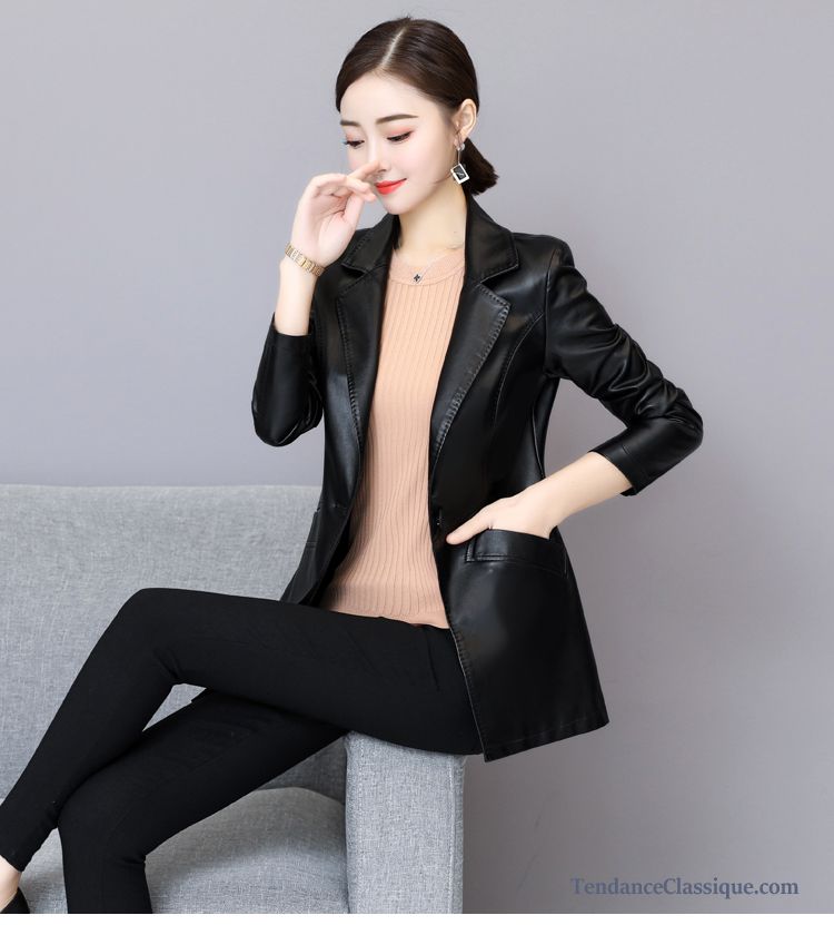 Veste En Cuir En Cuir Noir Femme Bisque, Veste En Cuir D Ete Pour Femme En Vente