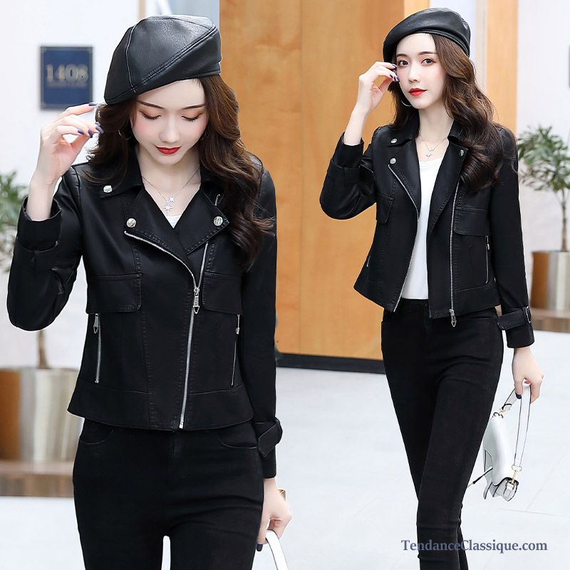 Veste En Cuir Femme En Solde, Veste En Cuir Noir Cintré Femme