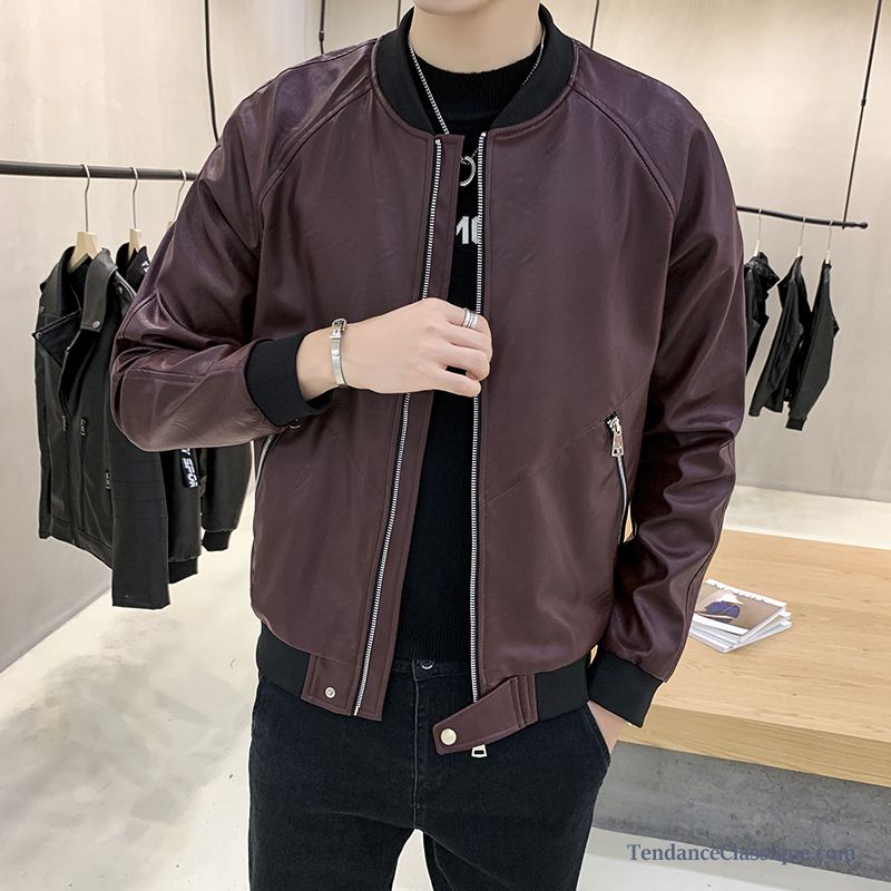 Veste En Cuir Homme Tendance Lavande, Veste En Cuir Homme Cintré Pas Cher