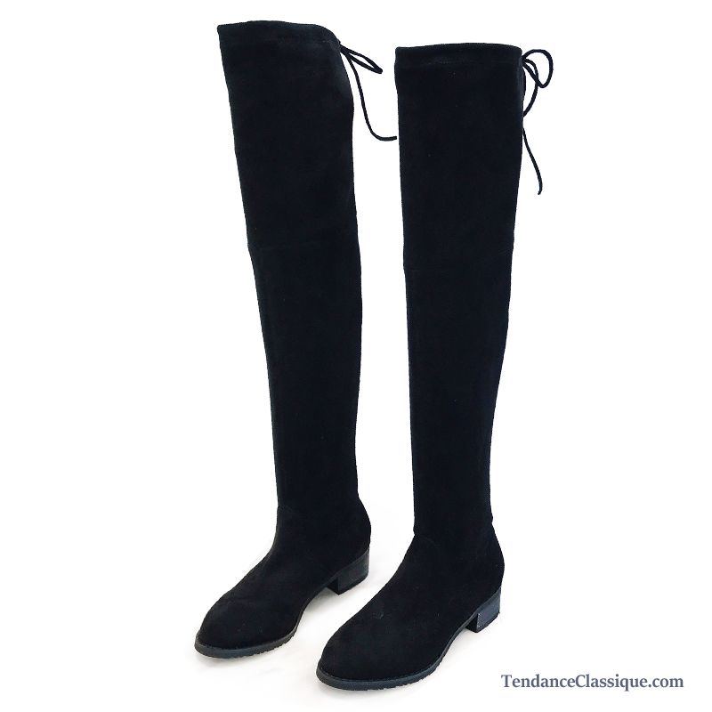 Achat Bottes En Ligne, Bottes Femme Cuir Noir Plates Pas Cher