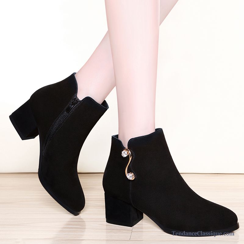 Bottes Noir A Talon Lavande, Bottes Femmes Noires Cuir En Ligne