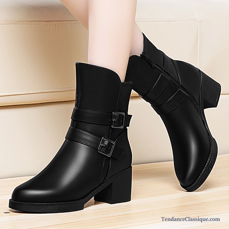 Bottines A Talon Noir Beige, Bottes Noires En Cuir Soldes