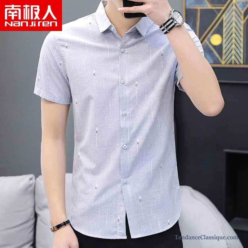 Chemise Tendance Homme Blanc, Chemise Homme Manches Courtes