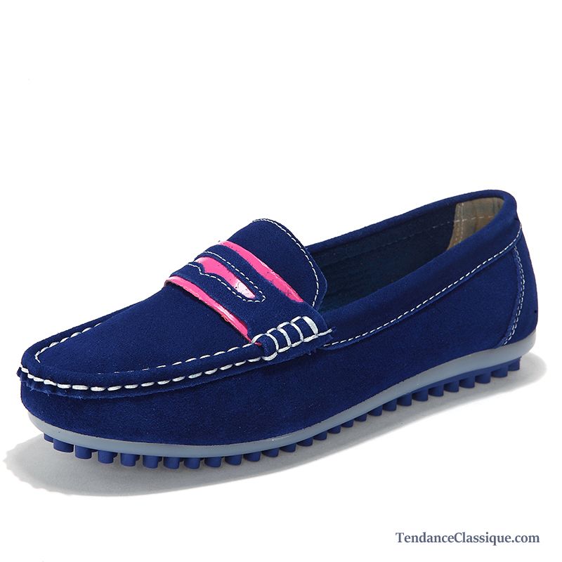 Mocassin Femme Bleu Daim Lilas, Mocassin Femme Bleu