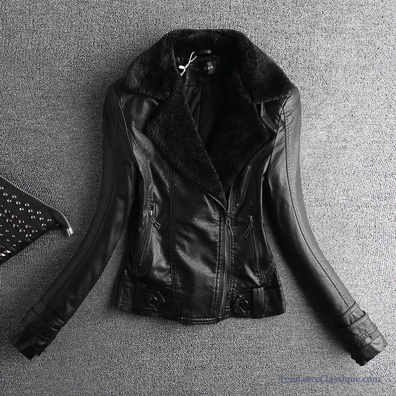 Petite Veste En Cuir Noire Femme, Veste En Cuir Courte Cintrée Femme Pas Cher