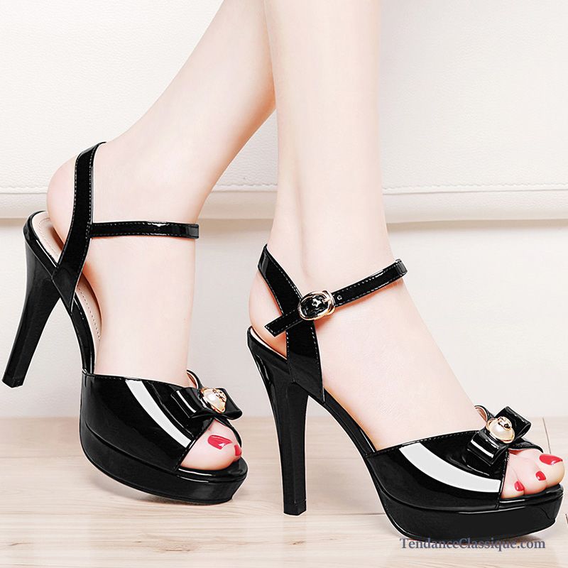 Sandales Femme Noir Cuir, Promo Chaussures Sandales Femme